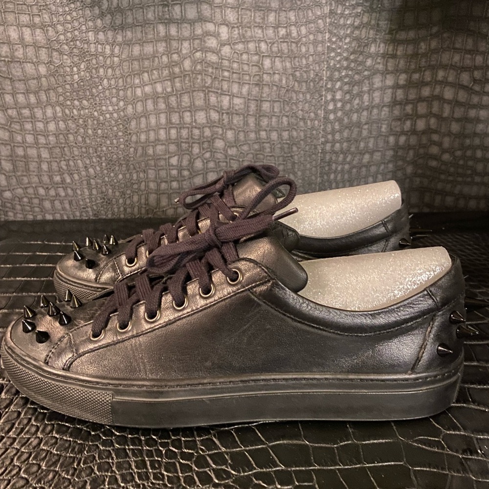 Ruthie Davis black leather sneakers with spikes